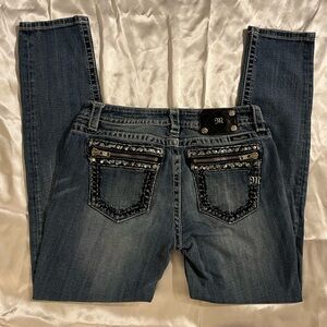 Miss Me Blue Mid-Rise Skinny Jeans with Zippered Pockets